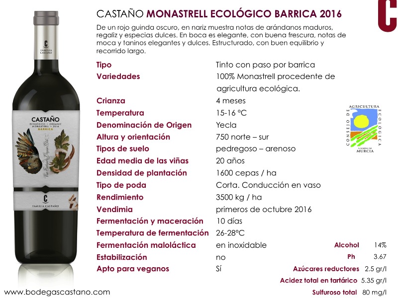 Castaño Monastrell Ecológico Barrica 2016